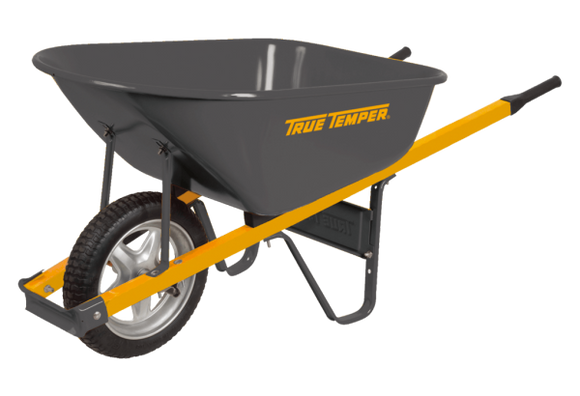 True Temper 6 Cubic Foot Steel Wheelbarrow With Never Flat Tire (6 Cubic)